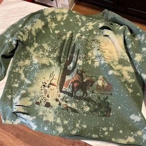 Brand New! Bleached Olive Green Cowboy/Cactus Long Sleeve Crop Top Sweatshirt!